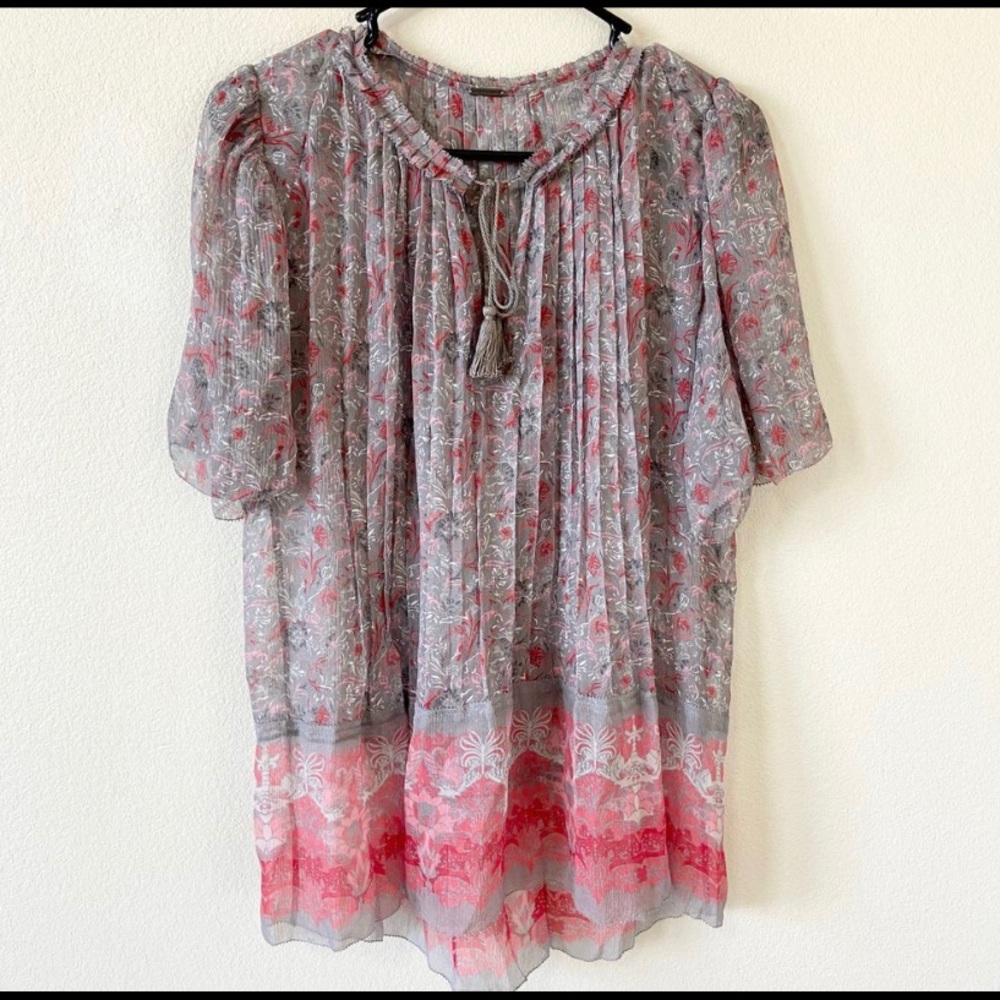 Elie Tahari 100% Silk XS Pleated Boho Peasant Top